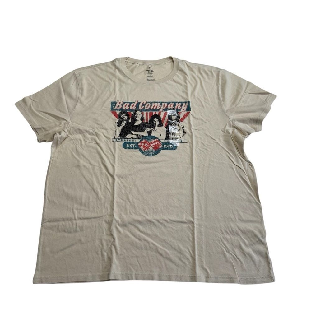 NWT Wrangler Bad Company Graphic Band Tee Straight Shooter 1973 Cream Men’s 2XL
